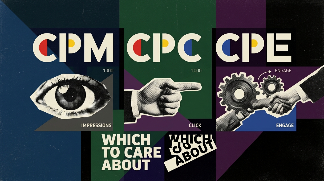 CPM is cost per thousand impressions, CPC is cost per click, and CPE is cost per engagement. CPE is the most defensible of the three for blending paid and organic performance because engagement is the one signal both surfaces produce in comparable units. In 2026, marketing teams that report blended CPE alongside calibrated EMV get cleaner conversations with finance than teams that defend CPM in isolation, because CPE survives the question "what did this actually do".